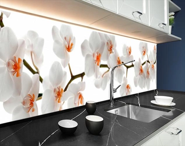 Transform your kitchen with this elegant white orchid vinyl sticker!